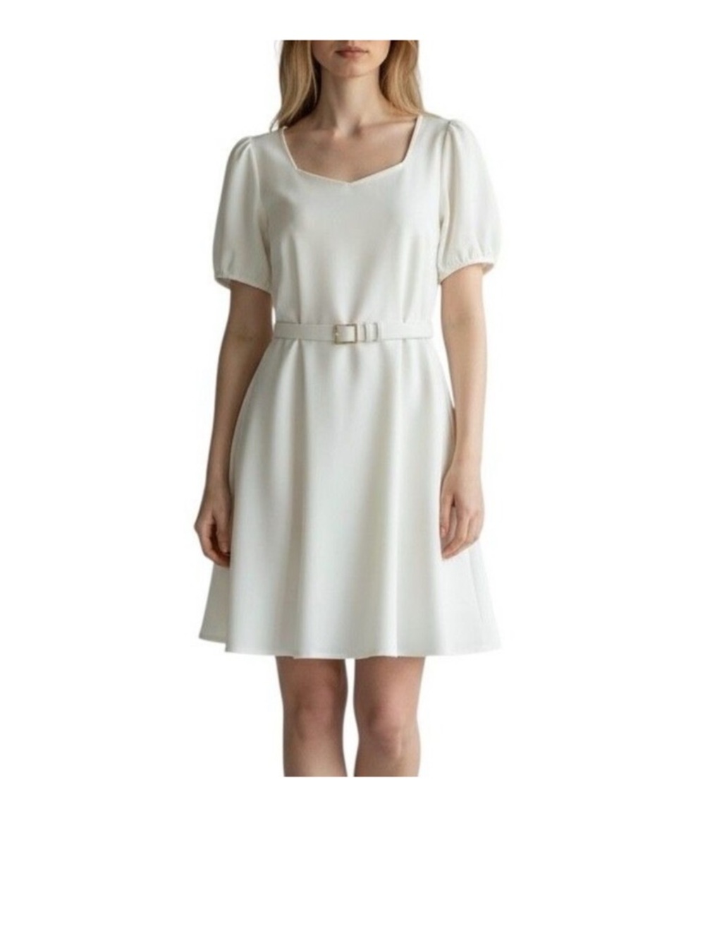 NWT Nanette Lepore Elegant Cannoli Cream Belted Puff-Sleeve Dress Size 4